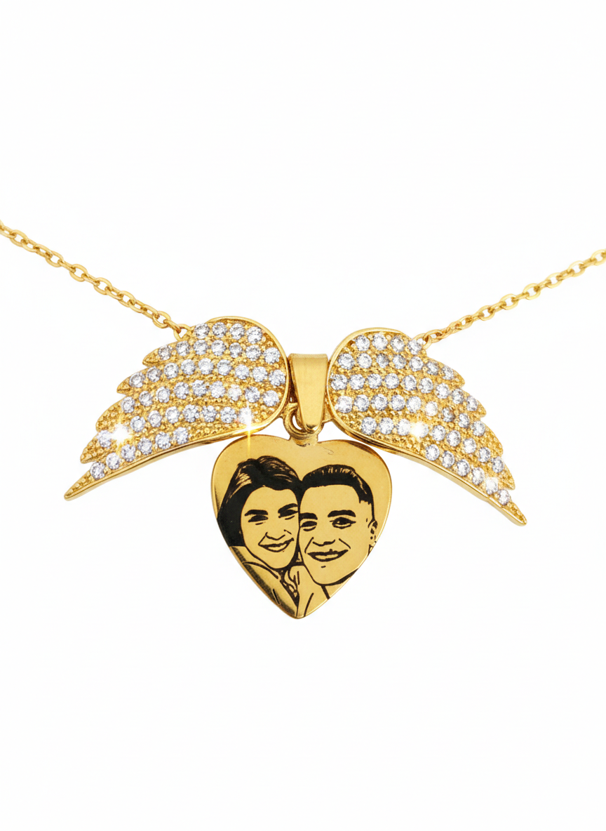 Colar Asas de Anjo Personalizado com Foto - Aço Inox Banhado