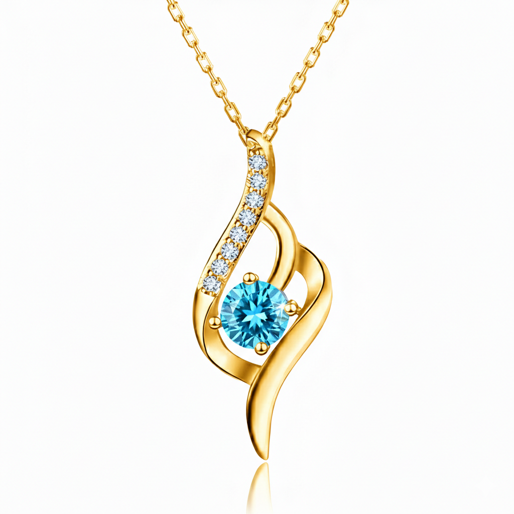 Colar Cristal Aurora dourado com cristal azul central