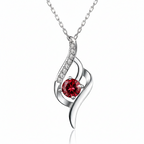 Colar Cristal Aurora prateado com cristal vermelho central