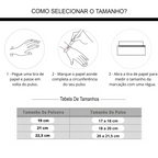 Guia de medidas da pulseira com tabela de tamanhos 19, 21 e 22,5 cm