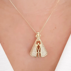 Colar Banhado Ouro 18k Nossa Senhora Aparecida Virgem Maria