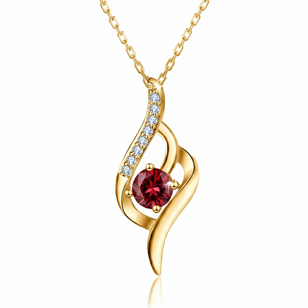 Colar Cristal Aurora dourado com cristal vermelho central