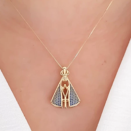 Colar Banhado Ouro 18k Nossa Senhora Aparecida Virgem Maria