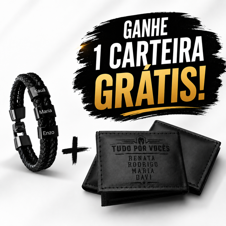 [DIA DOS PAIS] BRINDE Carteira de Couro Personalizada - Pulseira Laços Personalizada Com Nomes