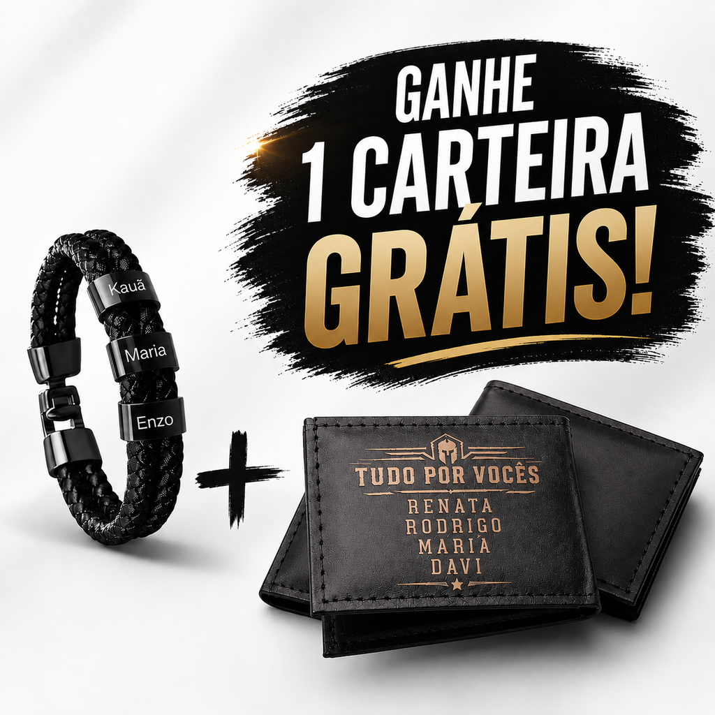 [DIA DOS PAIS] BRINDE Carteira de Couro Personalizada - Pulseira Laços Personalizada Com Nomes