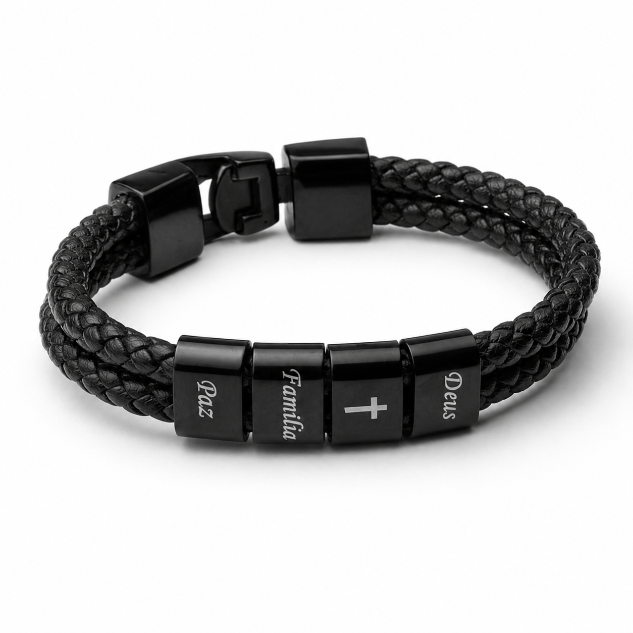Pulseira Couro Personalizada Com Nomes - Aço inox