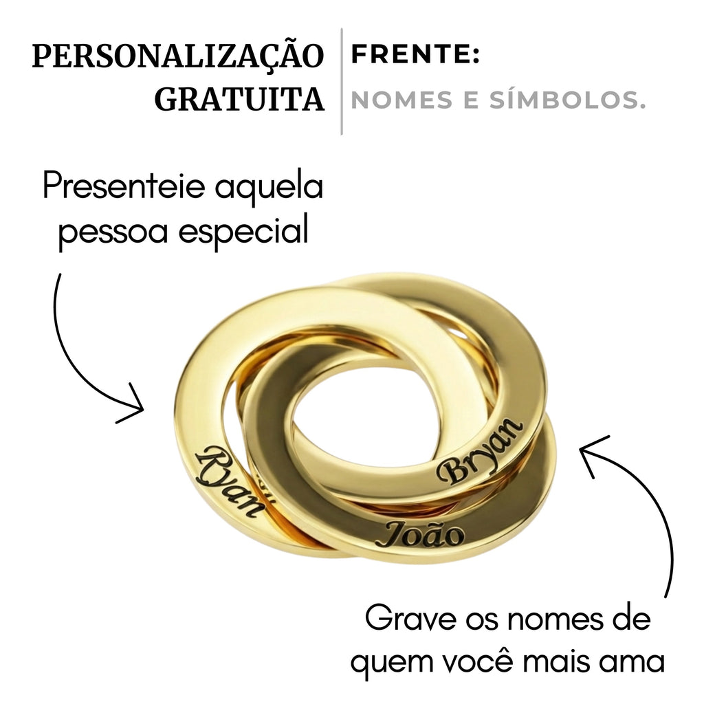 Colar Espiral personalizado com gravação de nomes nos anéis, presente personalizado para pessoas especiais.