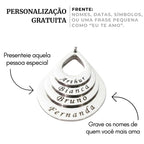 Colar_Gota_de_Amor_prateado_com_gravacao_de_nomes_em_camadas_arte_informando_personalizacao_gratuita