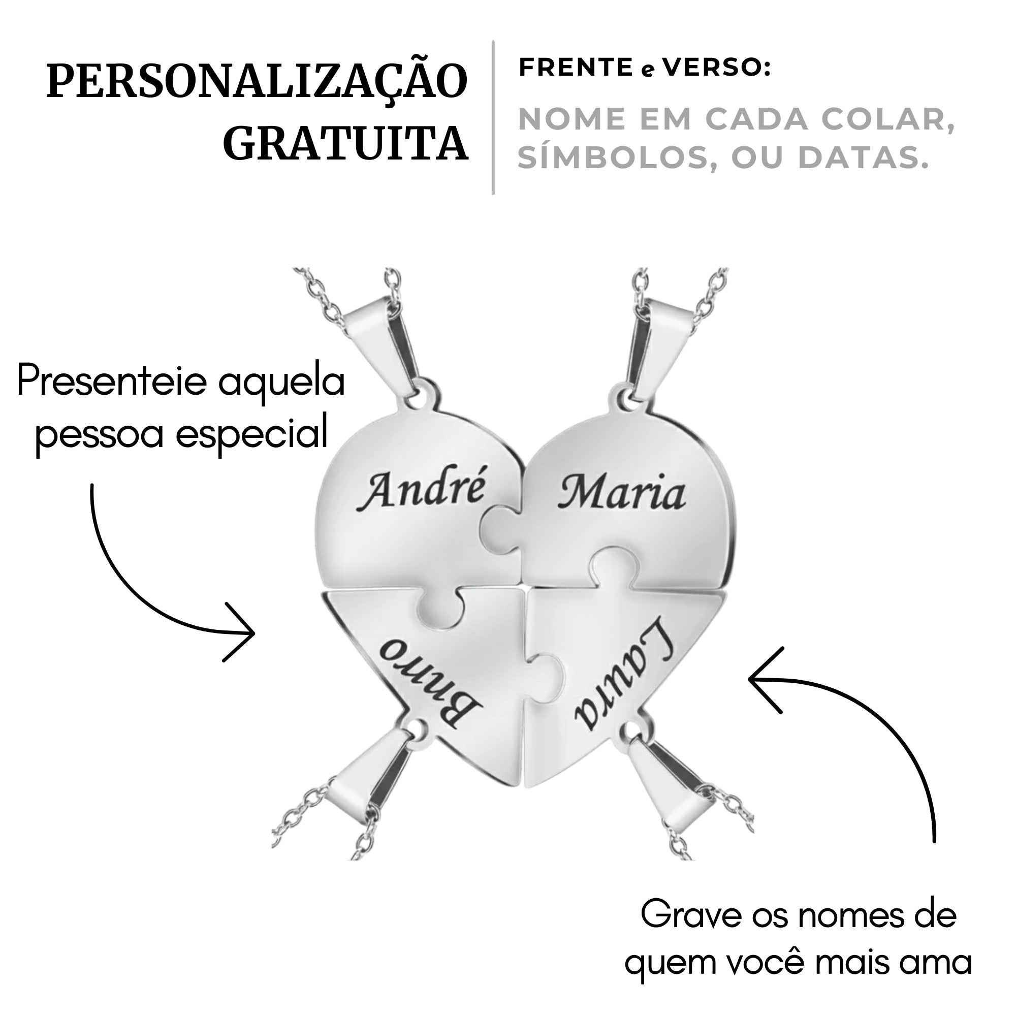 Colar Quebra Cabeça Personalizado - Aço Inox Banhado