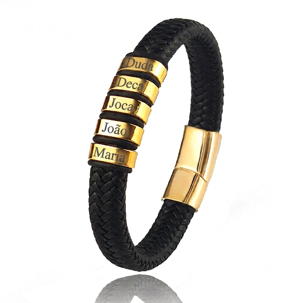 Pulseira Conexão Ajustável Personalizada Com Nomes - Aço Inox