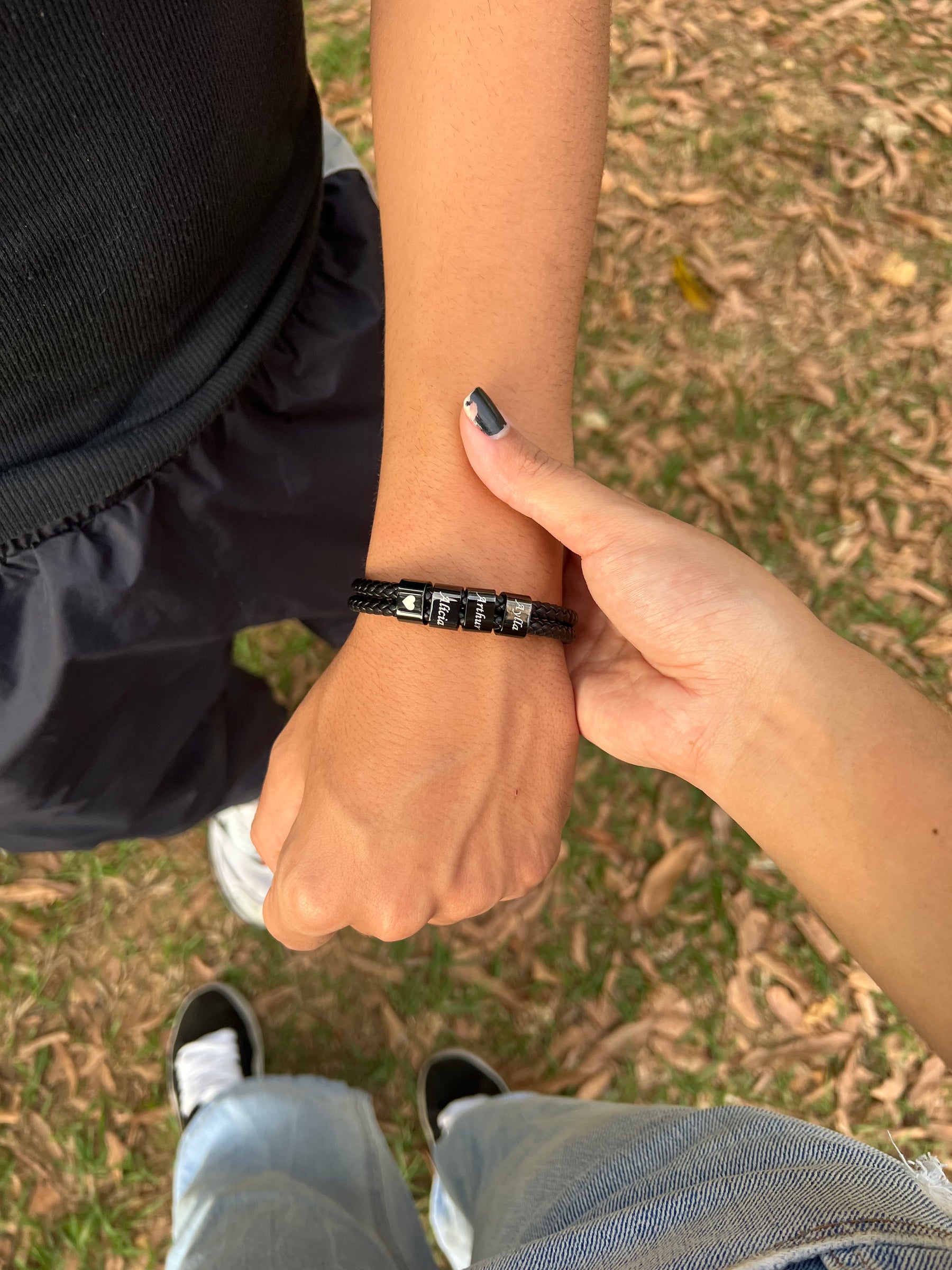 Pulseira Masculina Couro Nomes Personalizados