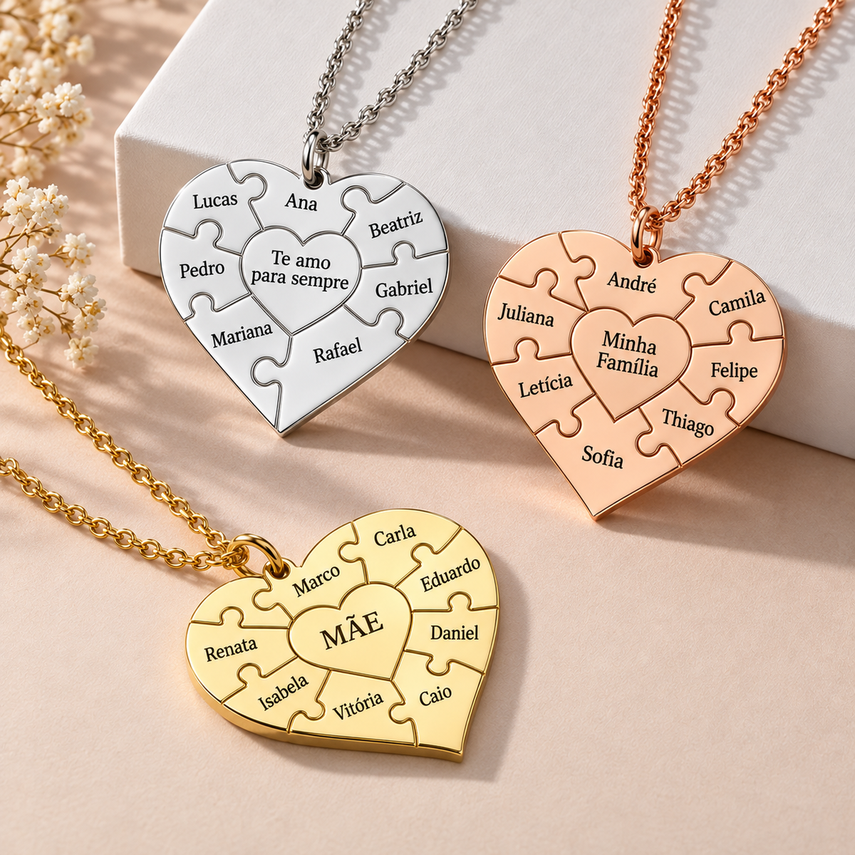Colar Coração de Mãe Personalizado - Aço Inox Banhado