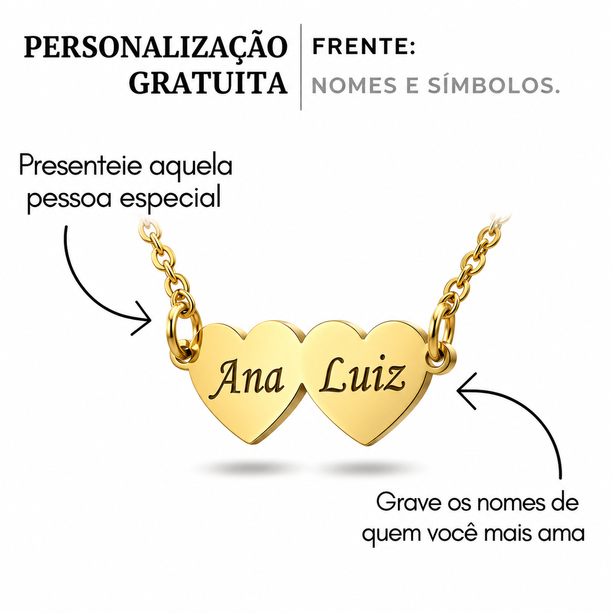 Colar Meus Corações Personalizado Aço Inoxidável Banhado