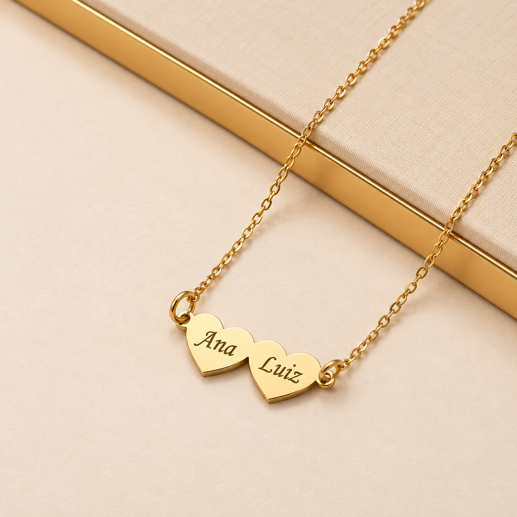 Colar Meus Corações Personalizado Aço Inoxidável Banhado