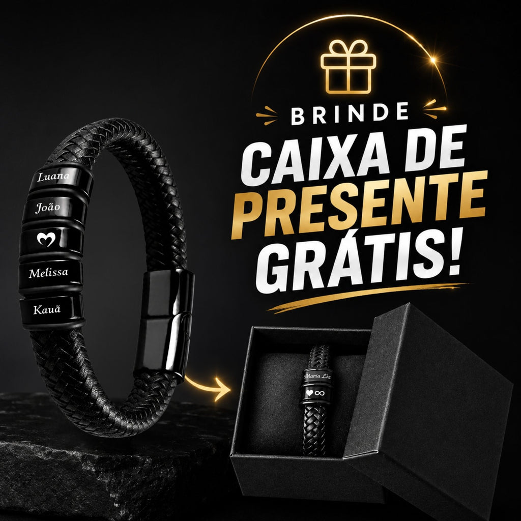 Pulseira Conexão Couro Personalizada Com Nomes + Caixa de Presente [BRINDE]