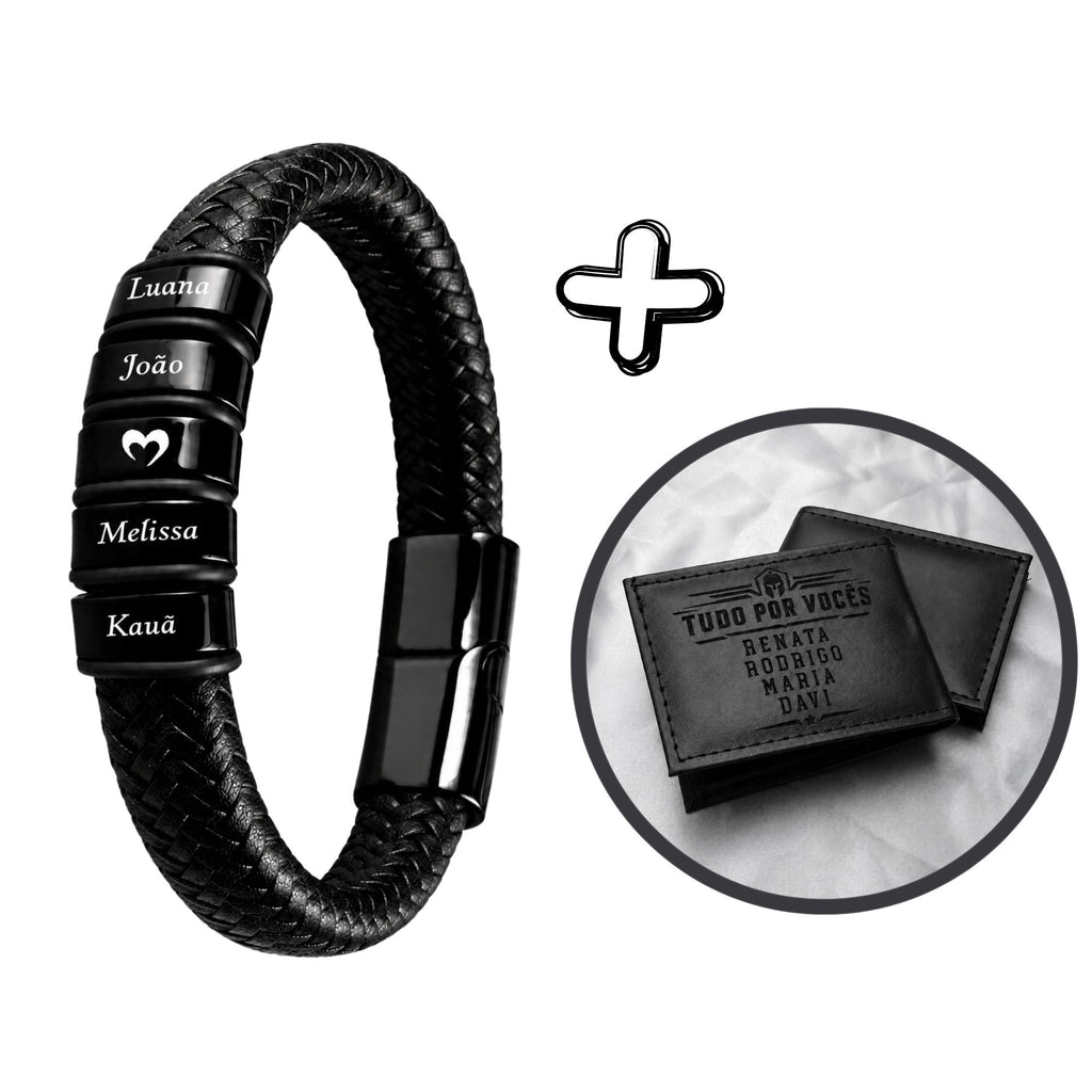 Pulseira Conexão Couro Personalizada Com Nomes - Carteira Personalizada Brinde