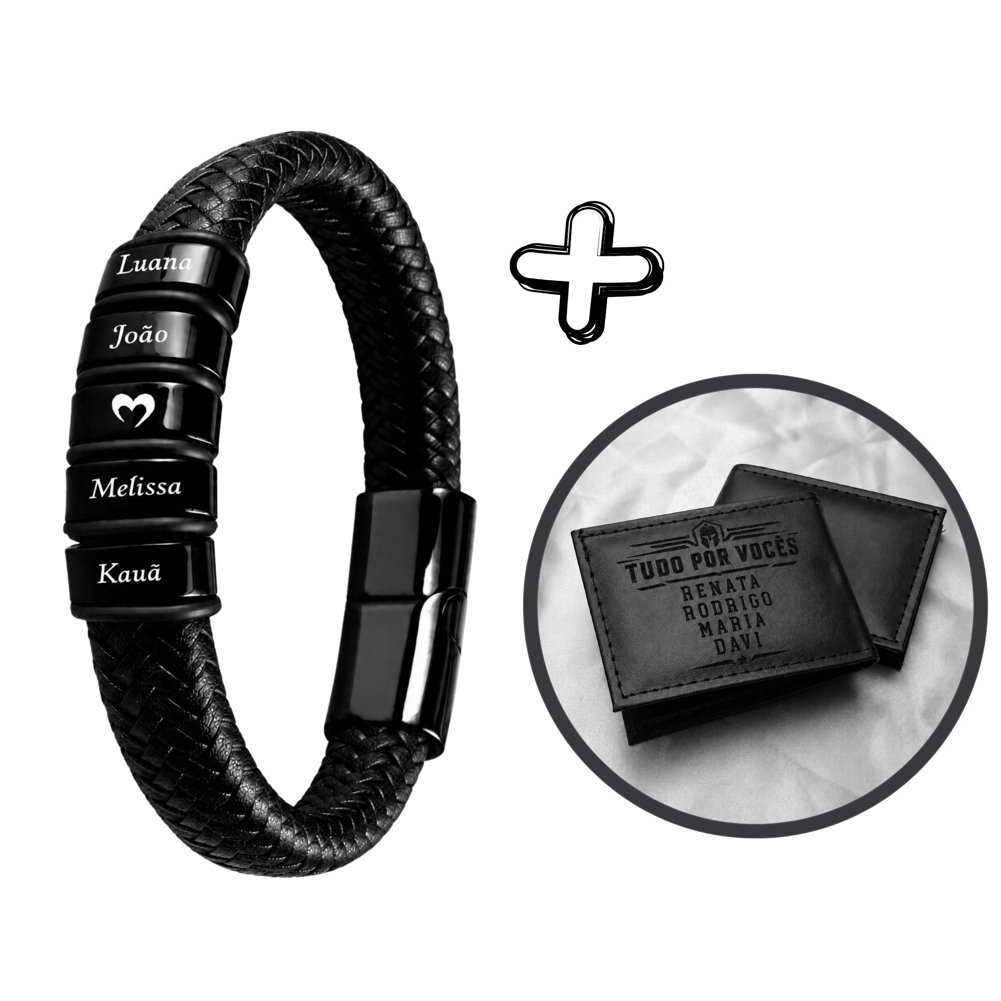 Pulseira Conexão Couro Personalizada Com Nomes - Carteira Personalizada Brinde