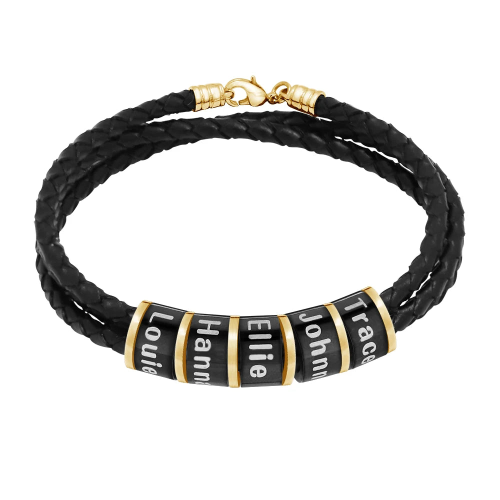 Pulseira Masculina de Couro Elo de Nomes Personalizável