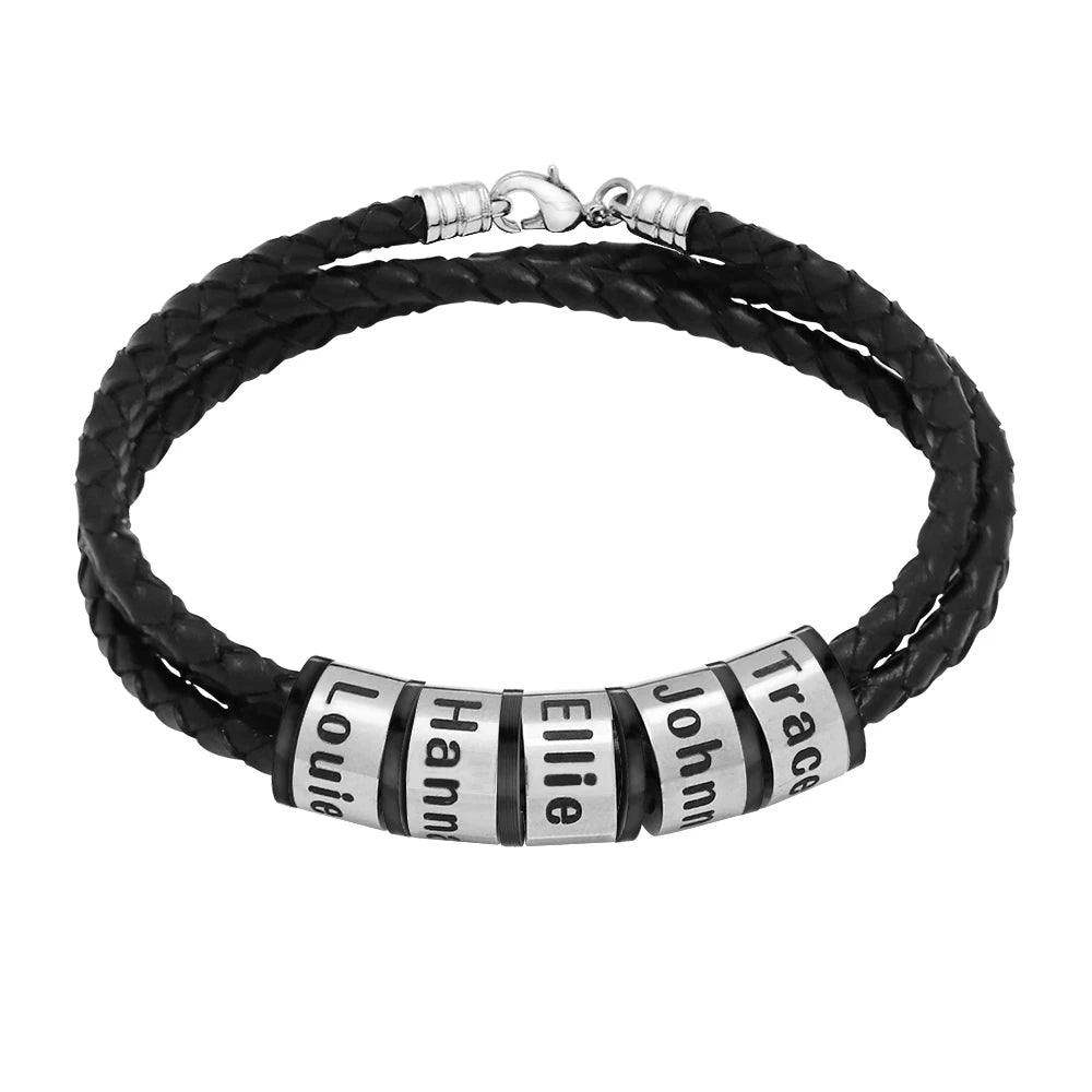 Pulseira Masculina de Couro Elo de Nomes Personalizável