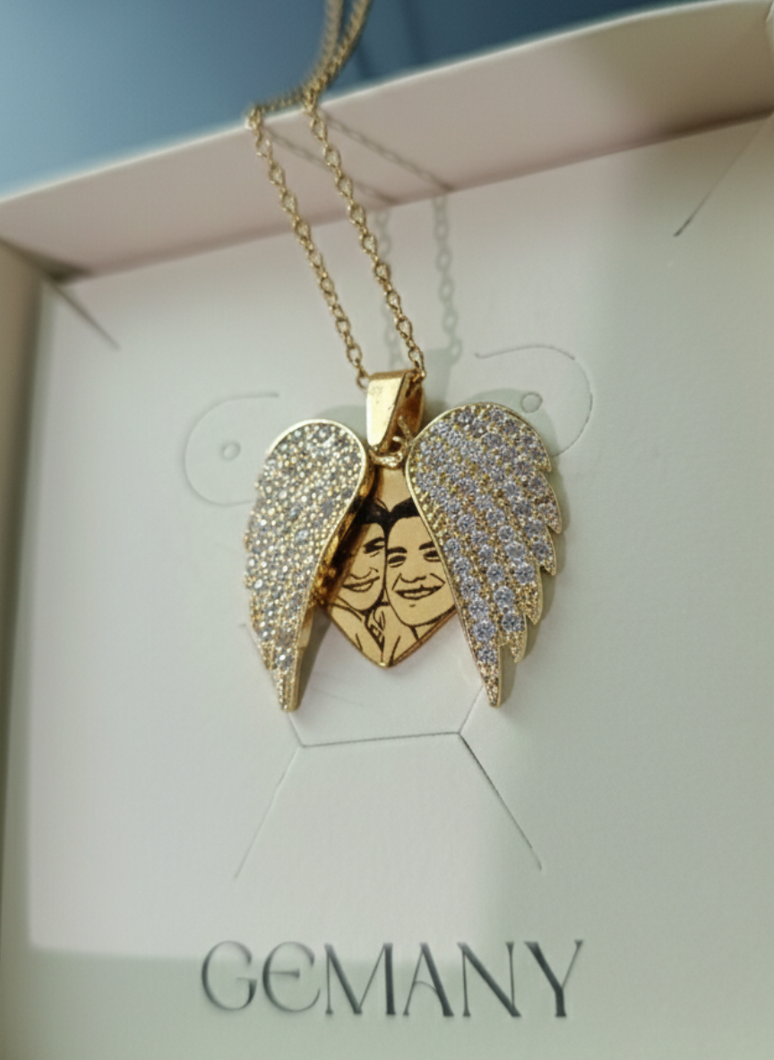 Colar Asas de Anjo Personalizado com Foto - Aço Inox Banhado