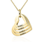 Colar Corações Crescentes dourado com até quatro corações personalizados para gravação de nomes.